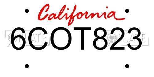 6COT823 California License Plate