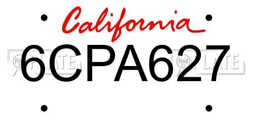 6CPA627 California License Plate