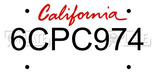 6CPC974 California License Plate