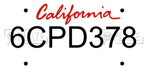 6CPD378 California License Plate