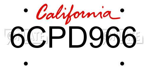 6CPD966 California License Plate