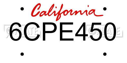 6CPE450 California License Plate
