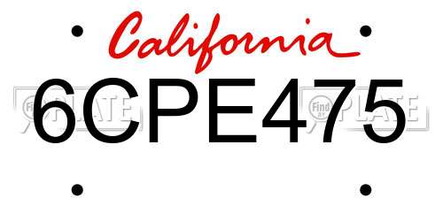 6CPE475 California License Plate