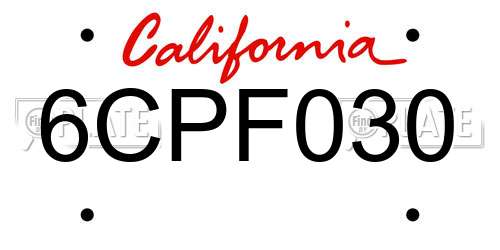 6CPF030 California License Plate