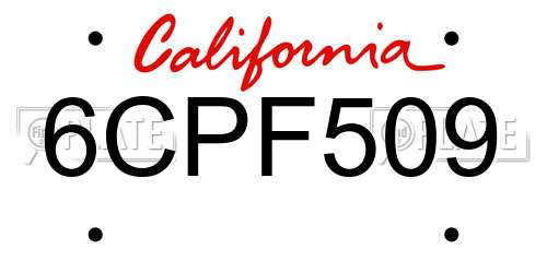 6CPF509 California License Plate