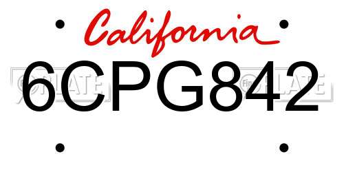 6CPG842 California License Plate