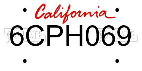 6CPH069 California License Plate