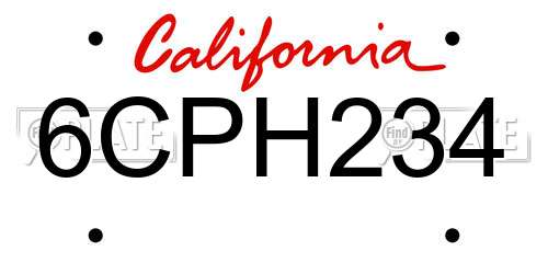 6CPH234 California License Plate