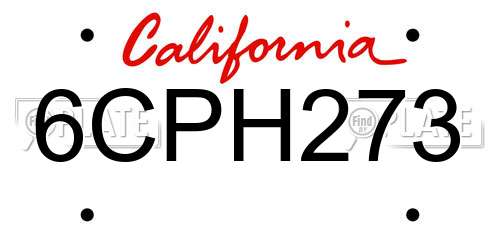 6CPH273 California License Plate
