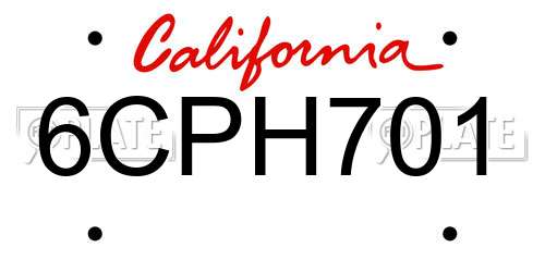 6CPH701 California License Plate