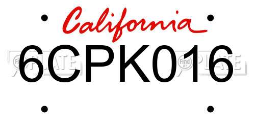 6CPK016 California License Plate