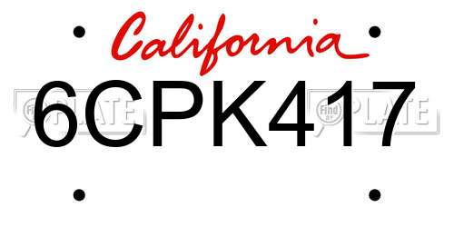 6CPK417 California License Plate