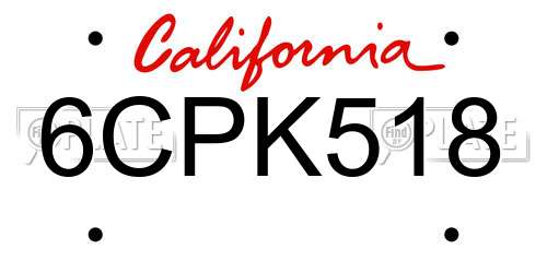 6CPK518 California License Plate