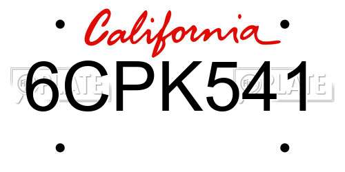 6CPK541 California License Plate