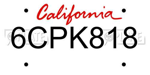 6CPK818 California License Plate
