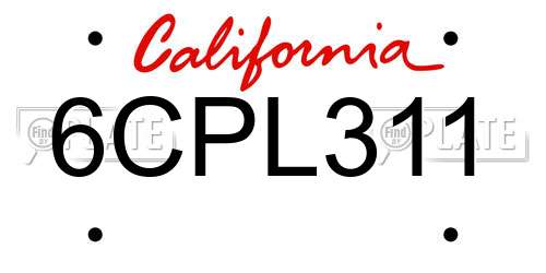 6CPL311 California License Plate