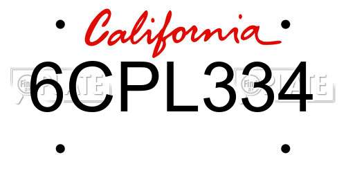 6CPL334 California License Plate
