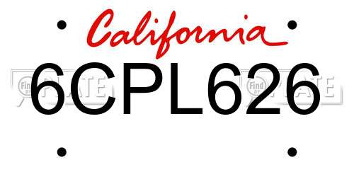 6CPL626 California License Plate