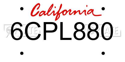6CPL880 California License Plate