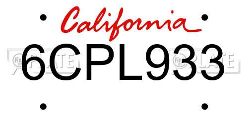 6CPL933 California License Plate