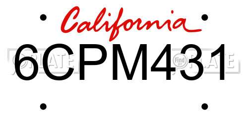 6CPM431 California License Plate