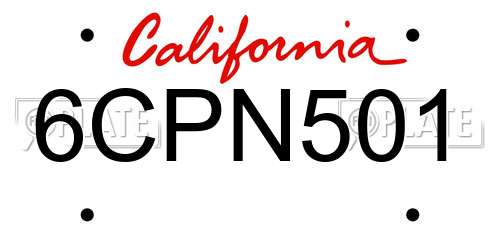 6CPN501 California License Plate