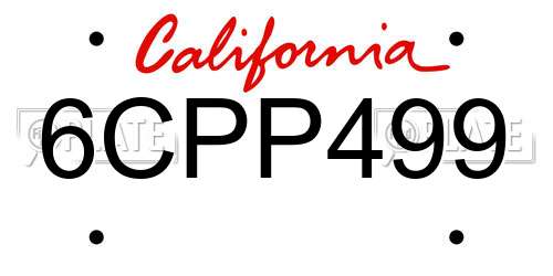 6CPP499 California License Plate