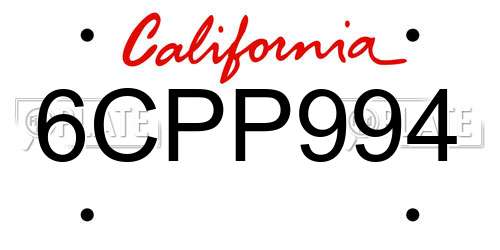 6CPP994 California License Plate