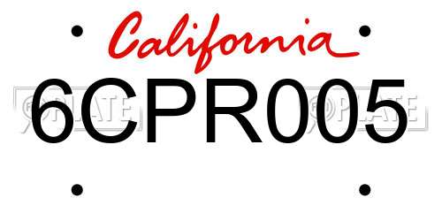 6CPR005 California License Plate