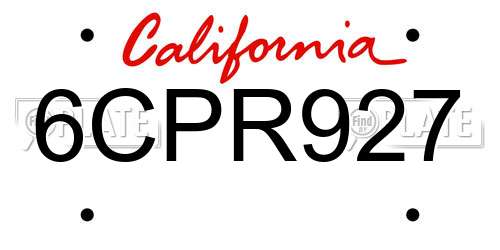 6CPR927 California License Plate