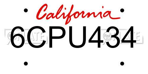 6CPU434 California License Plate