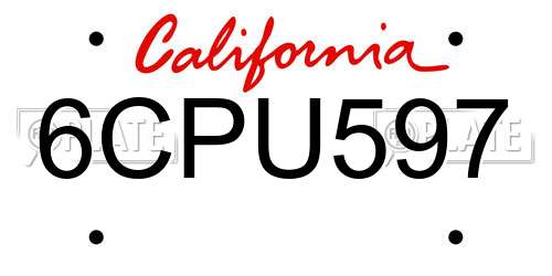 6CPU597 California License Plate