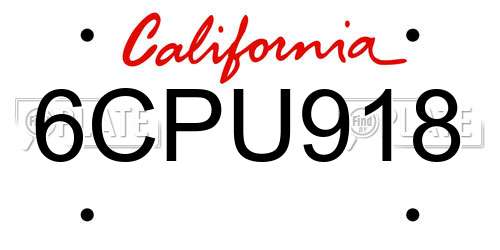 6CPU918 California License Plate