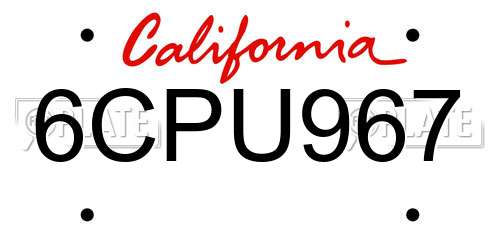6CPU967 California License Plate