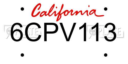 6CPV113 California License Plate