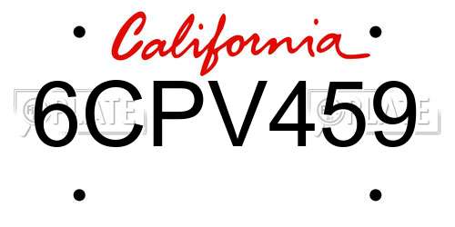 6CPV459 California License Plate