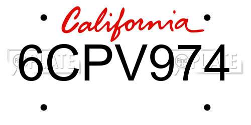 6CPV974 California License Plate