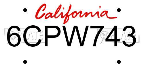 6CPW743 California License Plate