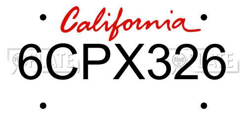 6CPX326 California License Plate