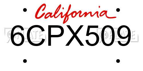 6CPX509 California License Plate