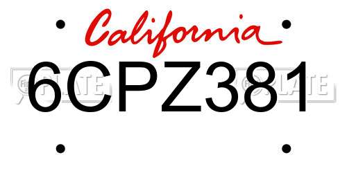 6CPZ381 California License Plate