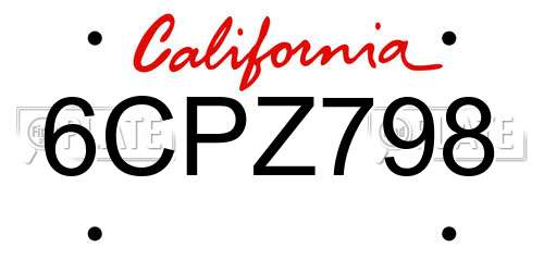 6CPZ798 California License Plate