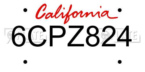 6CPZ824 California License Plate