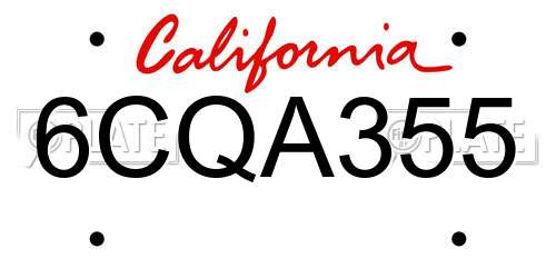 6CQA355 California License Plate