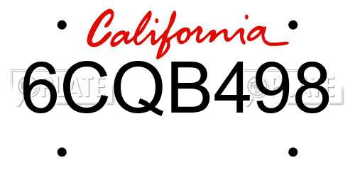 6CQB498 California License Plate