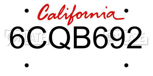 6CQB692 California License Plate