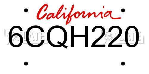 6CQH220 California License Plate