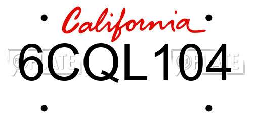 6CQL104 California License Plate