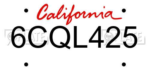 6CQL425 California License Plate
