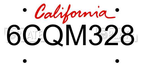 6CQM328 California License Plate